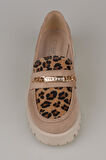 Trend Adımlar Krem Kadın Nubuk Leopar Casual Ayakkabı