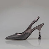 Trend Adımlar Platin Kadın Şeffaf Simli Klasik Topuklu Ayakkabı