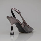 Trend Adımlar Platin Kadın Şeffaf Simli Klasik Topuklu Ayakkabı