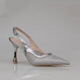 Trend Adımlar Gümüş Kadın Şeffaf Simli Klasik Topuklu Ayakkabı