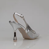 Trend Adımlar Gümüş Kadın Şeffaf Simli Klasik Topuklu Ayakkabı