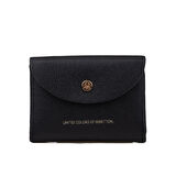 Benetton Siyah Softline Kadın Kare Yumuşak Deri Cüzdan  BNT 1445