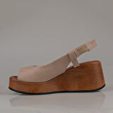 Trend Adımlar Vizon Kalın Hafif Dolgu Topuk Kadın Sandalet