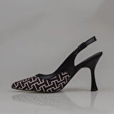 Trend Adımlar Siyah Kadın Keten Arkası Açık Kemerli Klasik Ayakkabı