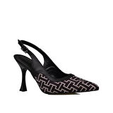 Trend Adımlar Siyah Kadın Keten Arkası Açık Kemerli Klasik Ayakkabı