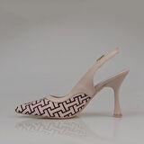 Trend Adımlar Krem Kadın Keten Arkası Açık Kemerli Klasik Ayakkabı