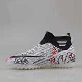 M2S Beyaz-Siyah Erkek Boğazlı Esnek Halı Saha Ayakkabısı