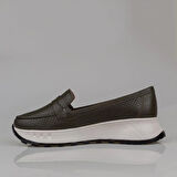 Trend Adımlar Yeşil Kadın Ortopedik Hakiki Deri Comfort Babet