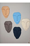 El Yapımı Minimalist Tasarım Duvar Dekorasyon Maskları (MASKELERİ) 5'li Set
