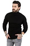 Erkek Siyah Balıkçı Yaka Çizgili Slim Fit Örme Kazak 2100015