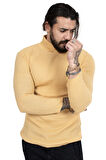 Erkek Camel Balıkçı Yaka Çizgili Slim Fit Örme Kazak 2100015