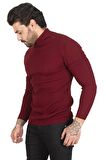 Erkek Bordo Balıkçı Yaka Çizgili Slim Fit Örme Kazak 2100015