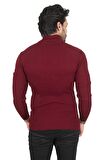 Erkek Bordo Balıkçı Yaka Çizgili Slim Fit Örme Kazak 2100015