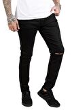 DeepSEA Siyah Dizleri Yırtık Likralı Slim Fit Erkek Kot Pantolon 1902114