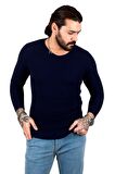 DeepSEA  Erkek Lacivert Kare Desenli Dar Kesim V Yaka Triko Kazak 2300341