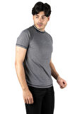 DeepSEA Erkek Füme Yakası Ribanalı Önü Küçük Nakışlı Bisiklet Yaka Tişört 2302387