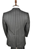 DeepSEA Erkek Siyah Slim Fit Çizgili Tek Düğme Tek Yırtmaç 2 Li Takım Elbise 2300101