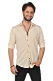 DeepSEA Erkek Bej Slim fit Örme Gömlek 2309480