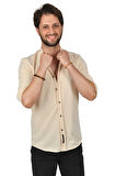DeepSEA Erkek Bej Slim fit Örme Gömlek 2309480