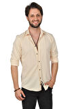DeepSEA Erkek Bej Slim fit Örme Gömlek 2309480