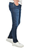 DeepSEA Erkek Lacivert Tırnak Taşlamalı Regular Fit Düz Kot Pantolon 2407080