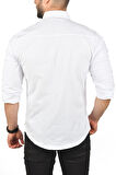 DeepSEA Erkek Beyaz Slim Fit Çıtçıtlı Spor Gömlek Dar Kesim Pamuklu Gabardin Gömlek 2300413