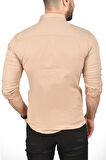 DeepSEA Erkek Kahve Slim Fit Dar Kesim Pamuklu Spor Gömlek Çıtçıtlı Likralı Gabardin Gömlek 2300421