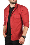 DeepSEA Erkek Bordo Slim Fit Dar Kesim Spor Gömlek Likralı Pamuklu Kot Gömlek 2300419