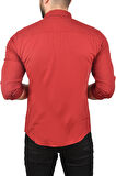 DeepSEA Erkek Bordo Slim Fit Dar Kesim Spor Gömlek Likralı Pamuklu Kot Gömlek 2300419