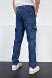 DeepSEA Erkek Koyu Mavi Baggy Rahat Kesim Kot Jean Kargo Pantolon 2407009