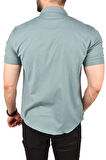 DeepSEA Erkek Yeşil Slim Fit Pamuklu Likralı Kısa Kol Gömlek Kolay Ütülenebilir Çıt Çıtlı Cepli Spor Gömlek 2400253