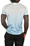 DeepSEA Erkek Mavi Yakası Yazılı Dijital Baskılı Batik Yıkama Slim Fit Tişört 2403210