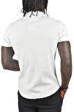 DeepSEA Erkek Beyaz Kabartma Çizgi Desenli Slim Fit Kısa Kollu Penye Gömlek 2403221