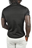 DeepSEA Erkek Siyah Kabartma Çizgi Desenli Slim Fit Kısa Kollu Penye Gömlek 2403221