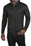 DeepSEA Erkek Siyah Dar Kesim Likralı Fermuarlı Süet Kumaş Ceket İnce Mont 2504334