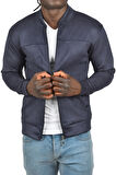 DeepSEA Erkek Lacivert Dar Kesim Likralı Fermuarlı Süet Kumaş Ceket İnce Mont 2504334