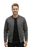 DeepSEA Erkek Gri Dar Kesim Likralı Fermuarlı Süet Kumaş Ceket İnce Mont 2504334