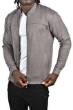 DeepSEA Erkek Gri Dar Kesim Likralı Fermuarlı Süet Kumaş Ceket İnce Mont 2504334