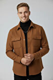 DeepSEA Erkek Kahve Dar Kesim Cepleri Kapaklı Çıtçıtlı İnce Kaşe Ceket Mont 2500559
