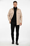 DeepSEA Erkek Krem Dar Kesim Cepleri Kapaklı Çıtçıtlı İnce Kaşe Ceket Mont 2500559