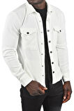 DeepSEA Erkek Beyaz Örme Kumaş Gömlek Yaka Cepli Çıtçıtlı Slim Fit Spor Ceket 2500558