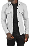 DeepSEA Erkek Gri Örme Kumaş Gömlek Yaka Cepli Çıtçıtlı Slim Fit Spor Ceket 2500558