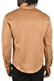 DeepSEA Erkek Camel Kırışmayan Süet Kumaş ÇıtÇıtlı Cepli Slim Fit Mevsimlik Gömlek 2302329