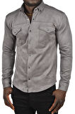 DeepSEA Erkek Füme Kırışmayan Süet Kumaş ÇıtÇıtlı Cepli Slim Fit Mevsimlik Gömlek 2302329