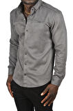 DeepSEA Erkek Füme Likralı Çıtçıtlı Kırışmayan Süet Kumaş Slim Fit Cepsiz Mevsimlik Gömlek 2500556