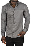 DeepSEA Erkek Füme Likralı Çıtçıtlı Kırışmayan Süet Kumaş Slim Fit Cepsiz Mevsimlik Gömlek 2500556