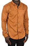 DeepSEA Erkek Taba Likralı Çıtçıtlı Kırışmayan Süet Kumaş Slim Fit Cepsiz Mevsimlik Gömlek 2500556