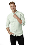 DeepSEA Erkek Mint Yeşili Slim Fit Fitilli Gömlek – Likralı Esnek Kumaş Şık Model 2500805