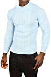 DeepSEA Erkek Bebe Mavisi Yarım Balıkçı Yaka Çizgili Tüylenmeyen Slim Fit Triko Kazak 2505491