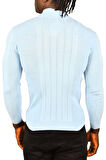 DeepSEA Erkek Bebe Mavisi Yarım Balıkçı Yaka Çizgili Tüylenmeyen Slim Fit Triko Kazak 2505491